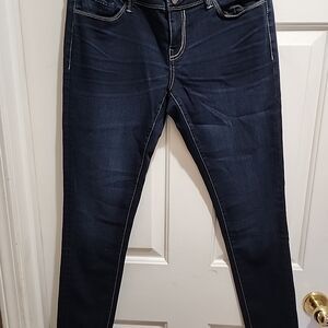 Buckle Blue Skinny Jeans with Contrast Stitching